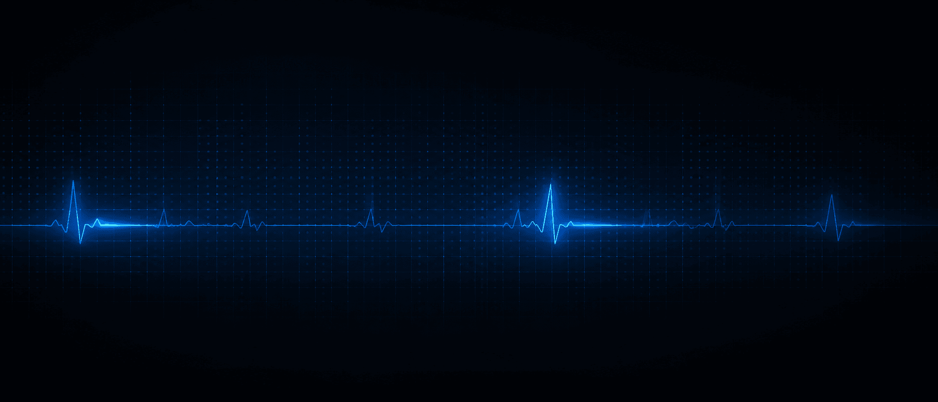 Glowing blue heartbeat monitor waveform over a faint grid, evoking clinical vital-sign tracking